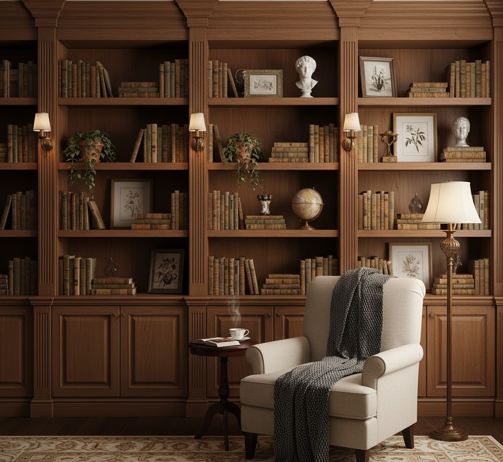 Elegant living room bookshelf