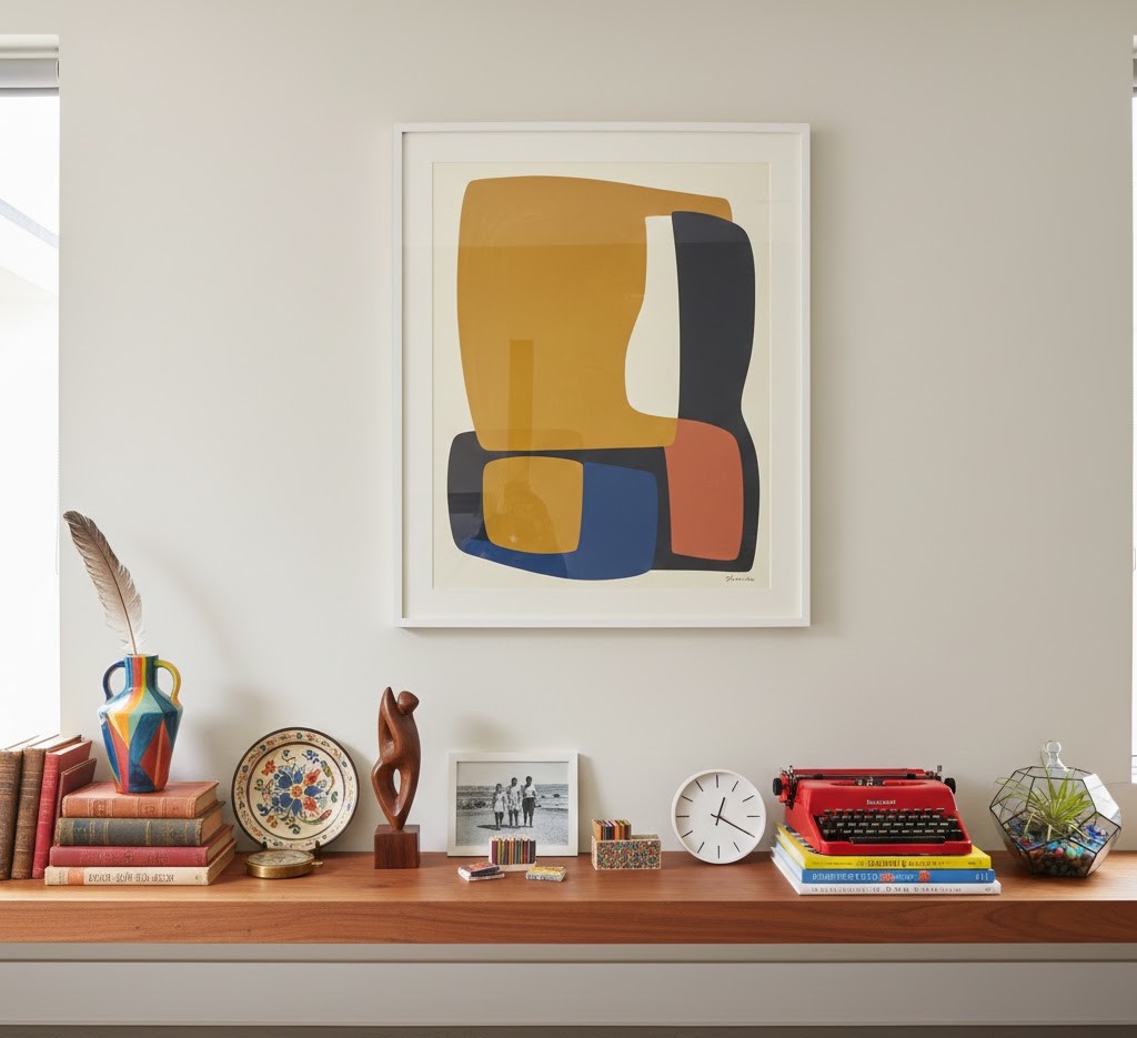 Eclectic shelf arrangement