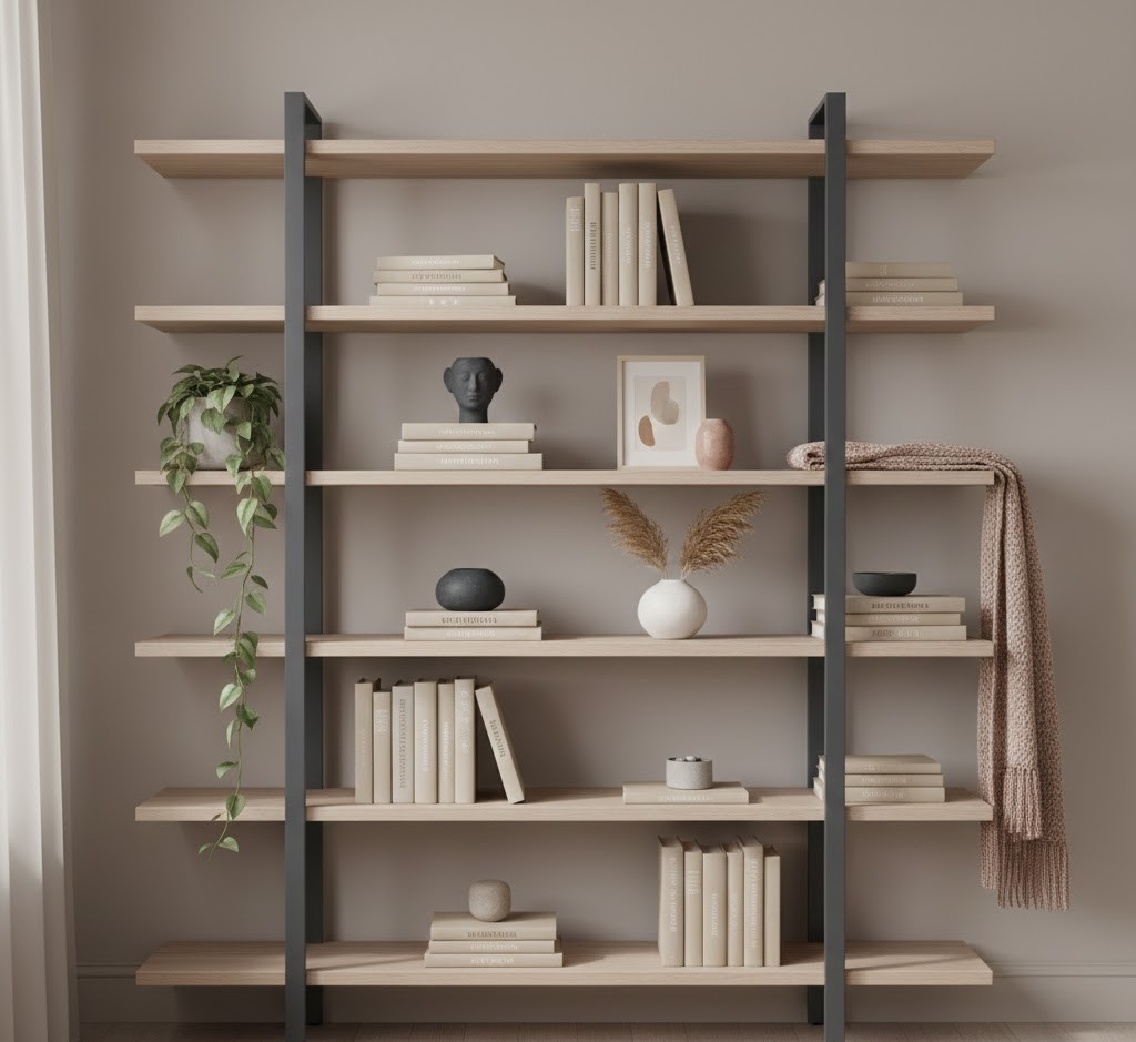 Beautifully styled shelf with curated objects